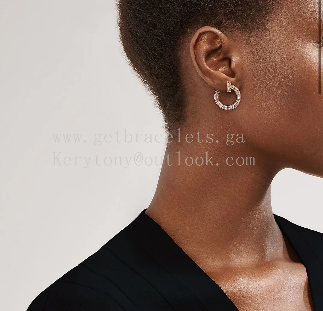 Tiffany T T1 Open Hoop Earrings in Rose Gold/White Gold With Pave Diamonds