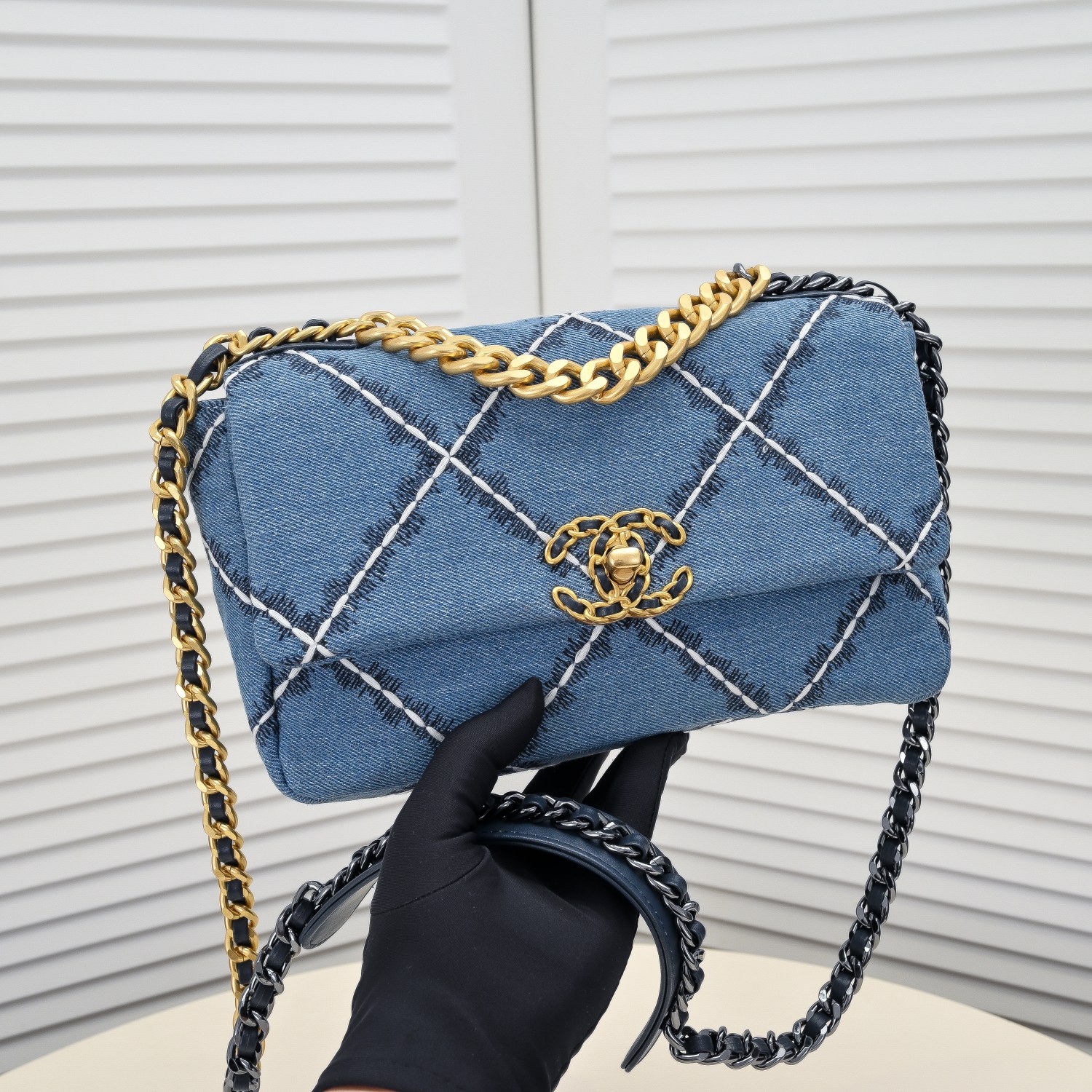 Chanel 22 Bag Classic Denim Blue Shoulder Bag Handbag