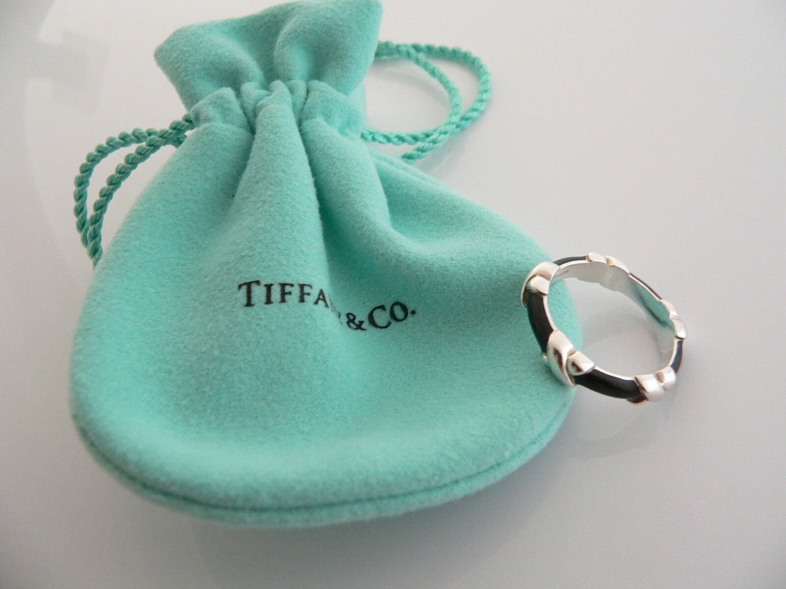 Tiffany & Co Signature X Ring Black Enamel Stacking Band Sz 4.75 Love Gift Pouch