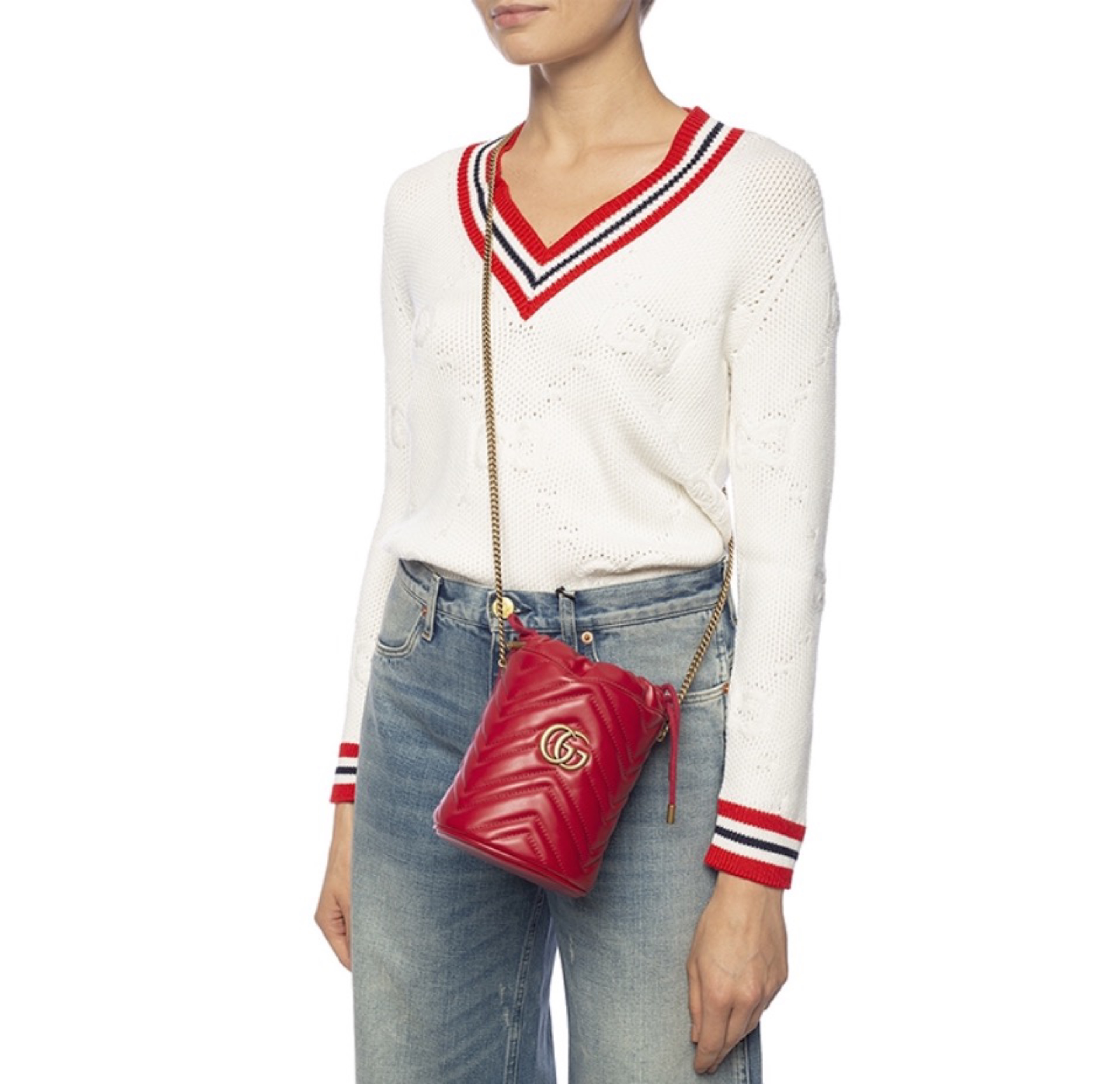 Gucci Marmont Drawstring Leather Bucket Bag Totes Bag(Replica)