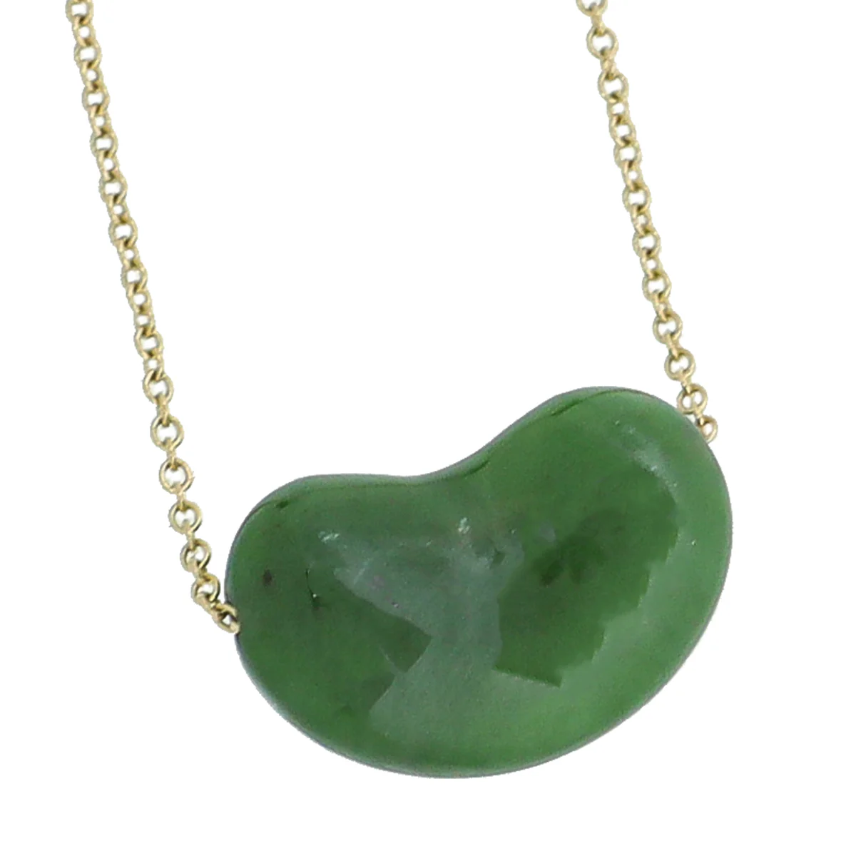 Tiffany & Co 18K Yellow Gold Green Jade Elsa Peretti Bean 18mm Pendant Necklace