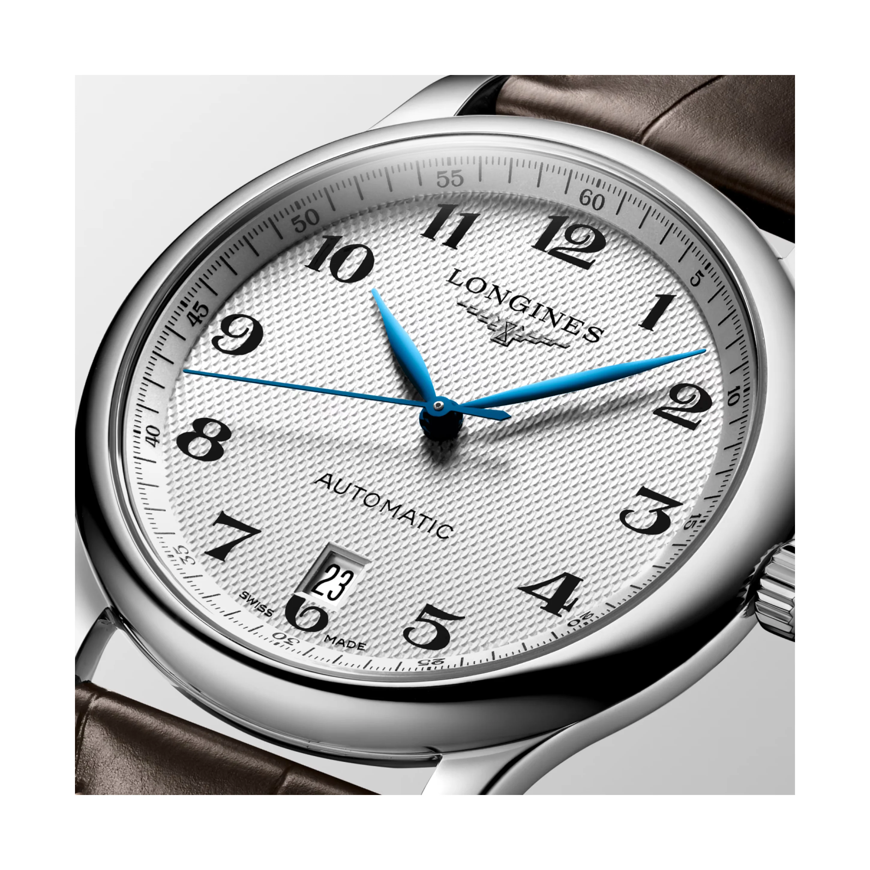 Master 38MM Automatic Silver Date Window Brown Alligator Watch L26284783