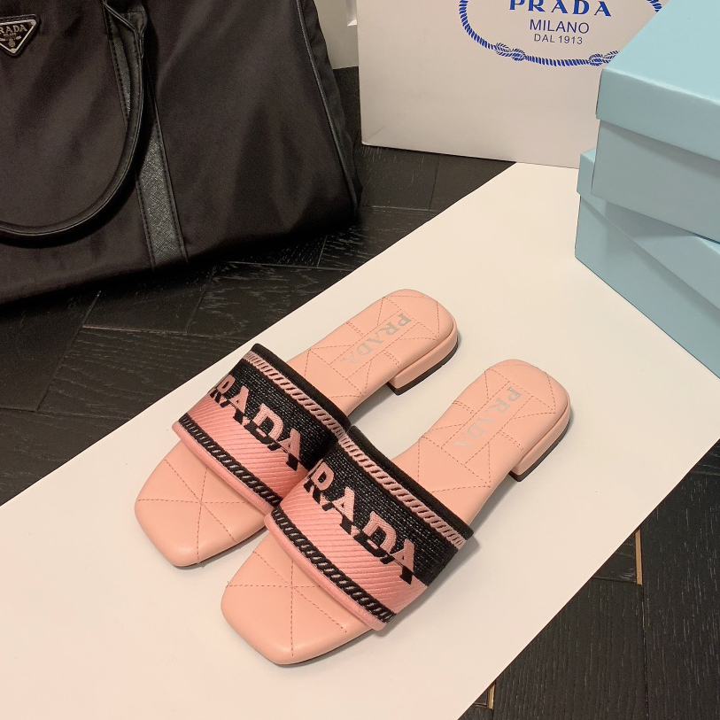 Prada Logo EmbroideryFashion Sandals Slide Sandal (Replica)