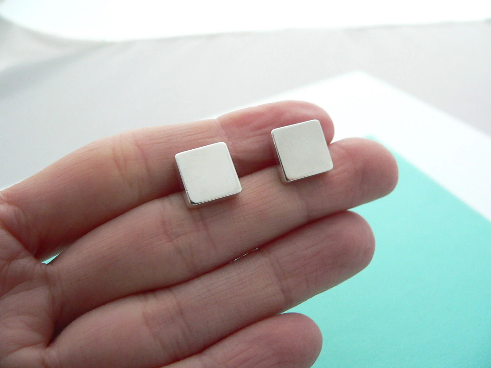 Tiffany & Co Silver Square Diamond Earrings Studs Rare Gift Love Statement