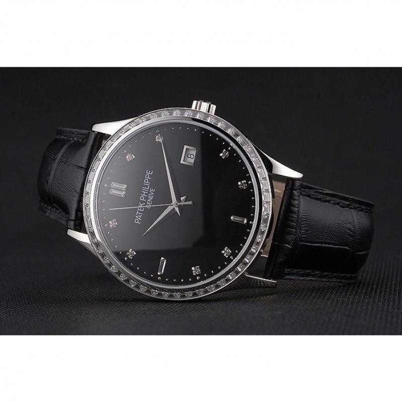 Calatrava Black Dial Diamond 38 mm, Stainless Steel