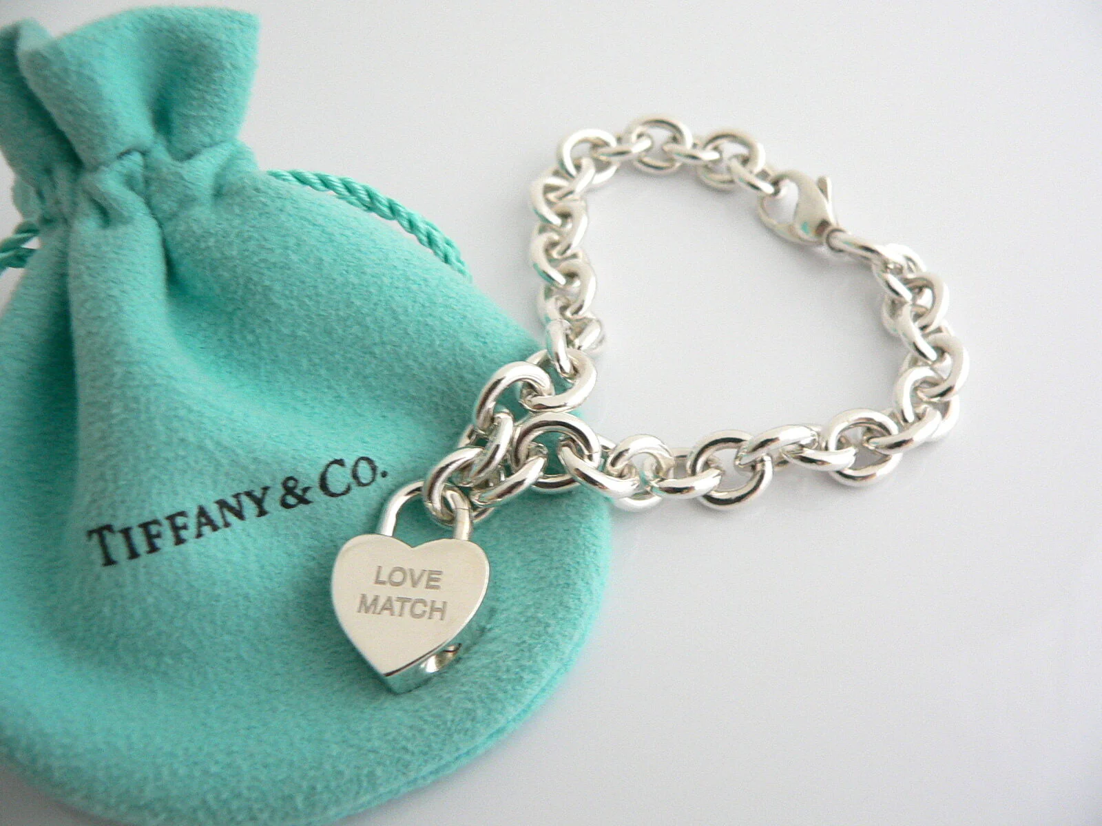 Tiffany & Co Heart Bracelet Love Match Padlock Charm Link Bangle Silver Gift TCo