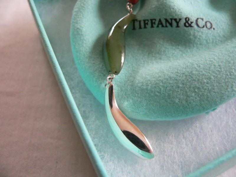 Tiffany & Co Silver Gehry Fish Jade Wood Triple Dangle Necklace Pendant Gift Art