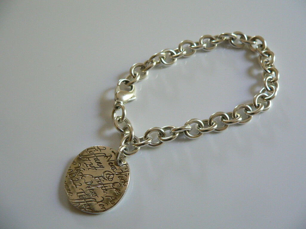 Tiffany & Co Silver Large Notes Bracelet Bangle Chain Rare Gift Love Pouch