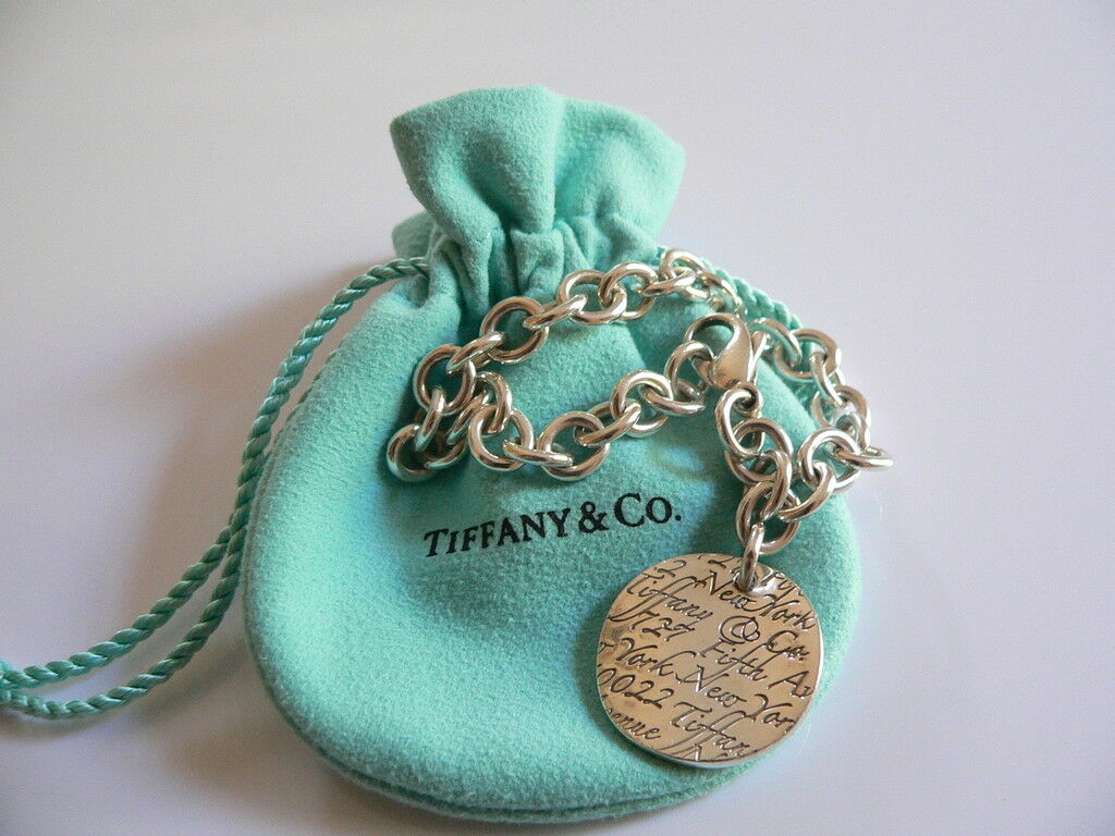 Tiffany & Co Silver Large Notes Bracelet Bangle Chain Rare Gift Love Pouch