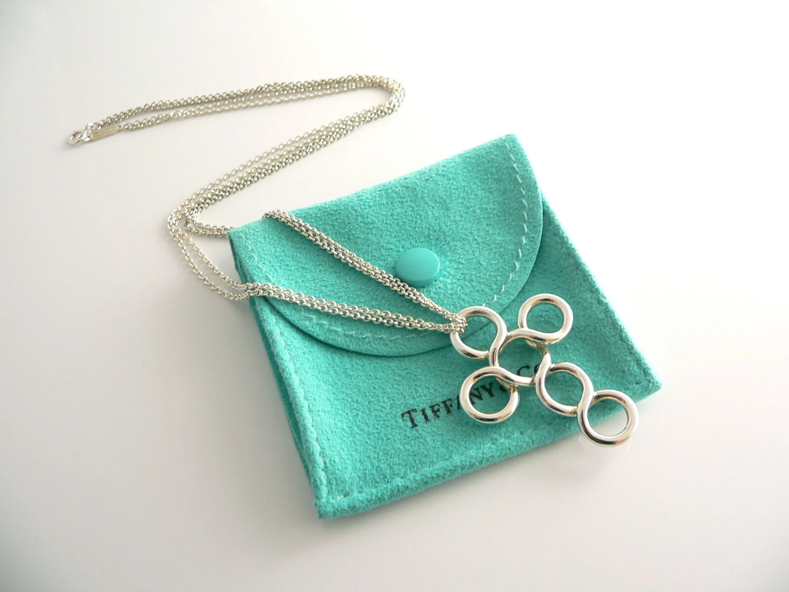 Tiffany & Co Silver Cross Circle Necklace Pendant Charm 18 Inch Gift Pouch Love