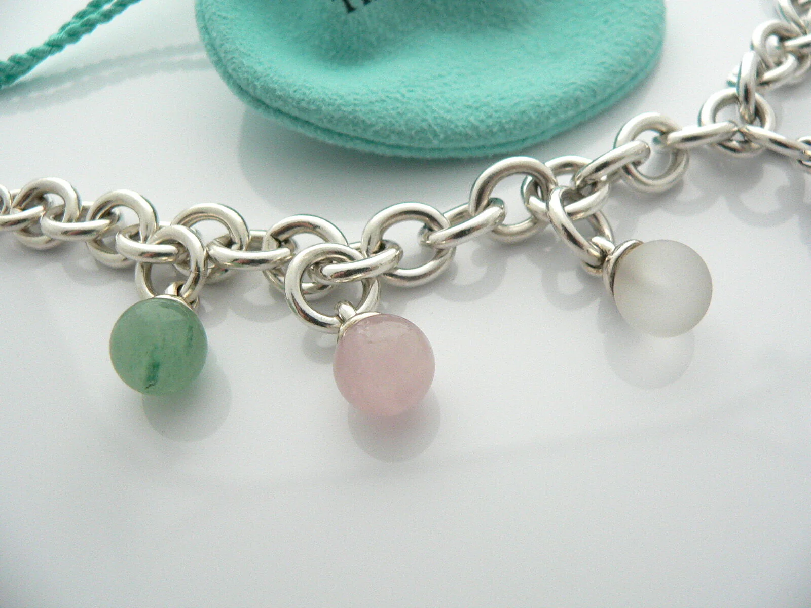 Tiffany & Co Gemstone Bracelet Dangle Charm Bangle Silver Gift Love Pouch Art