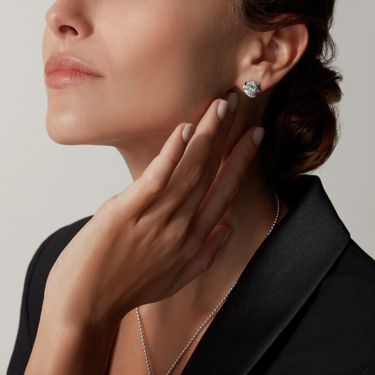 Cartier Leopard Head Stud Earrings Full of Diamonds,PANTHÈRE DE CARTIER EARRINGS