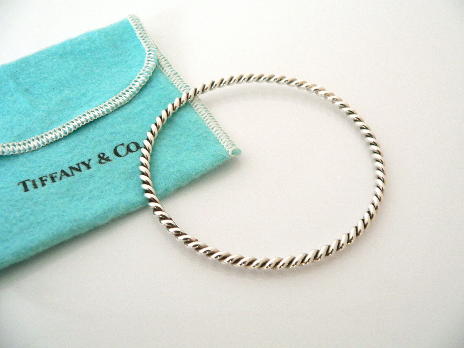 Tiffany & Co Silver Twist Twirl Swirl Bangle Bracelet Gift Pouch Love Statement