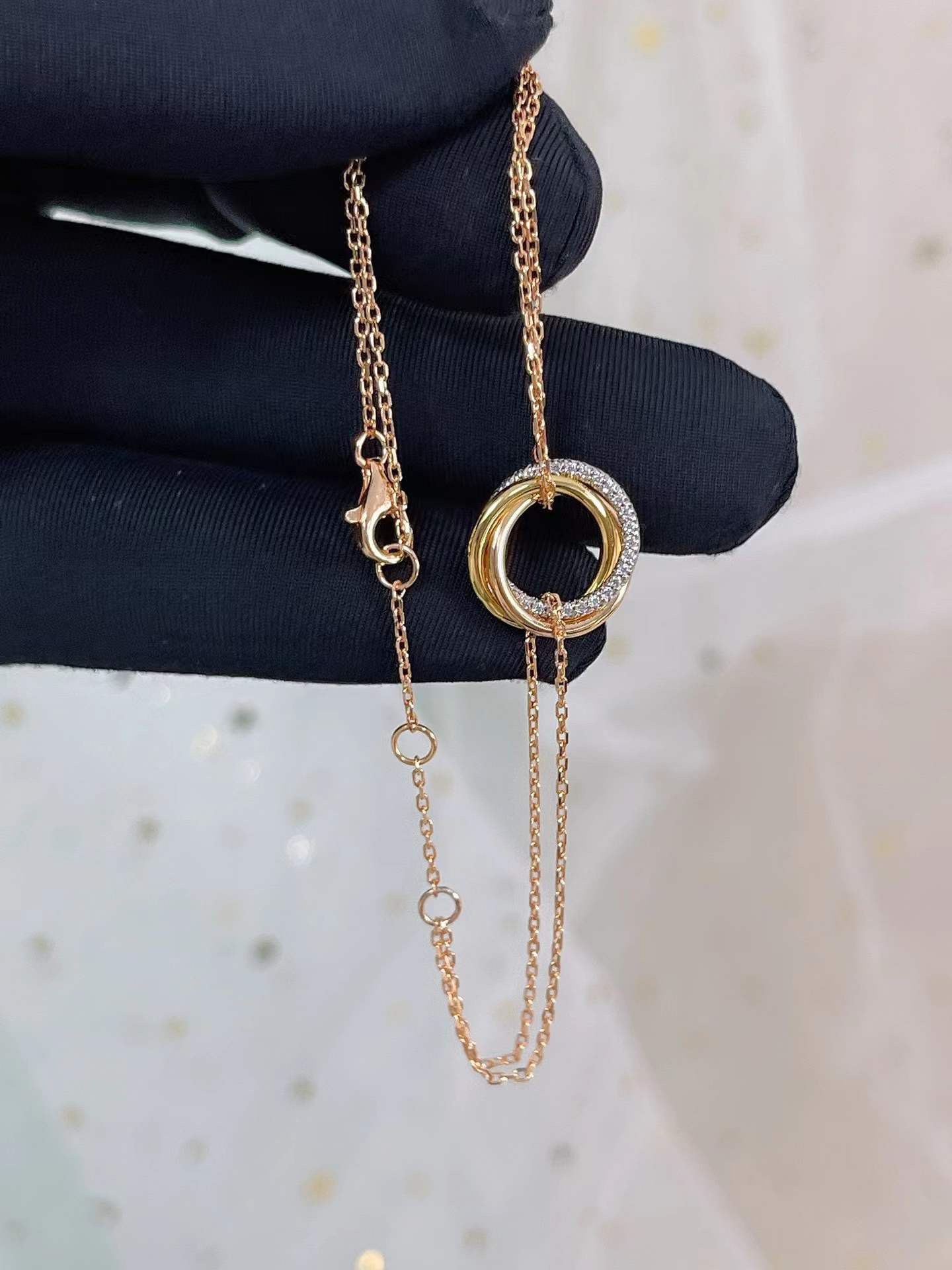 Cartier Triple Ring Tricolor Bracelet with Diamonds