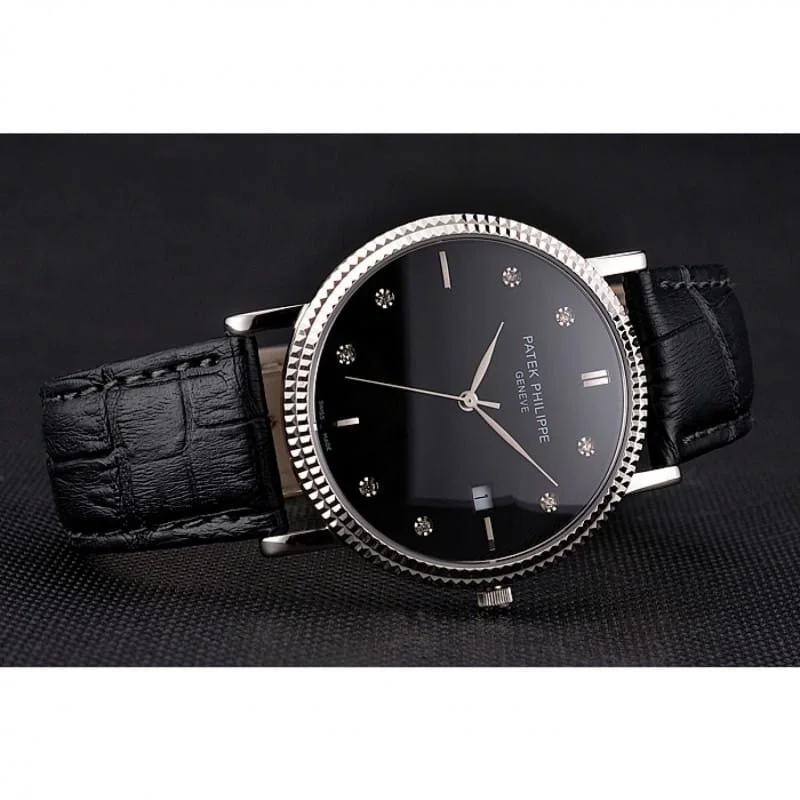 Calatrava Black Dial Diamond 40 mm, Stainless Steel