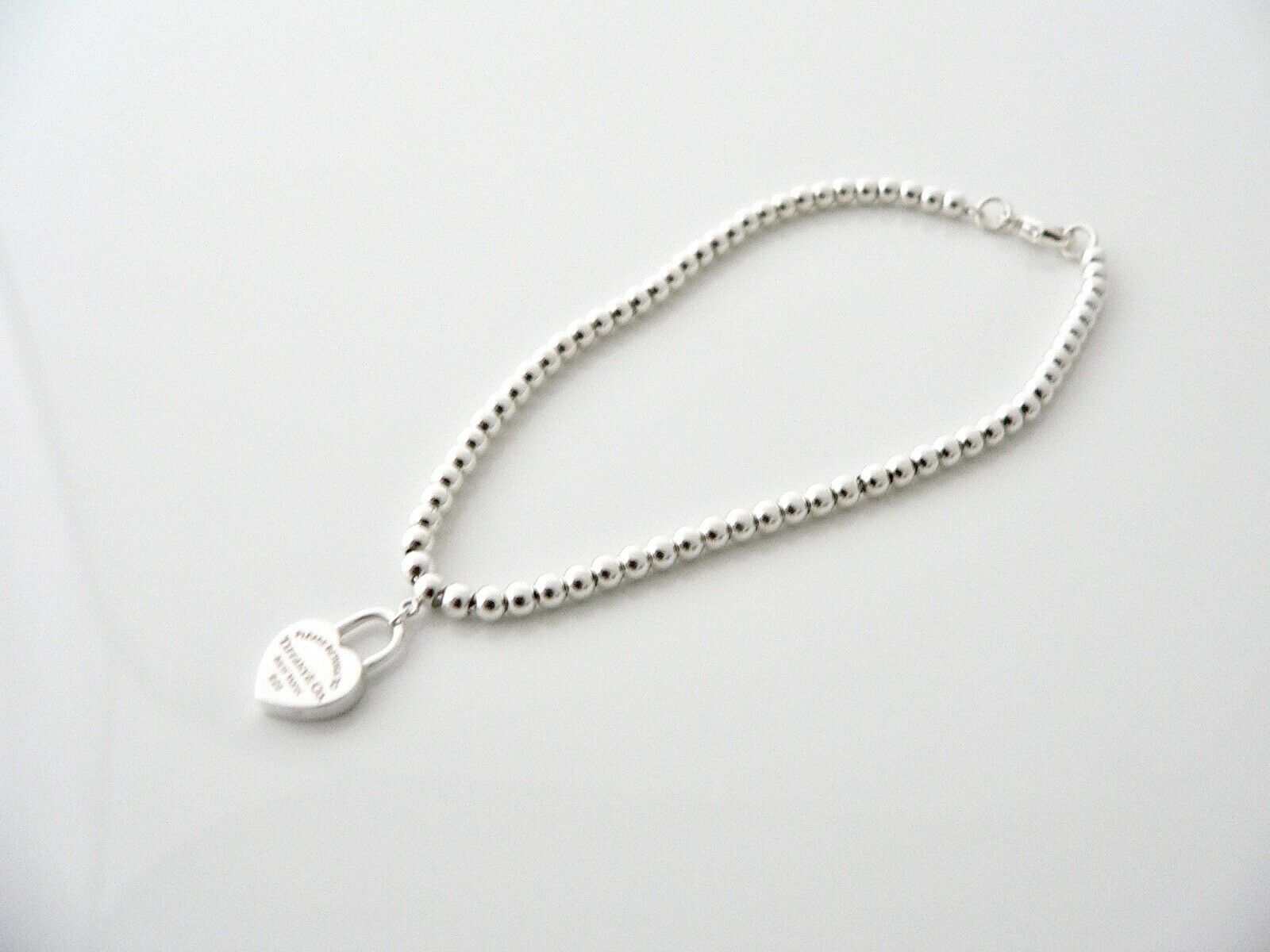 Tiffany & Co Return to Heart Padlock Mini Ball Bead Bracelet 7.35 Inch Gift Love