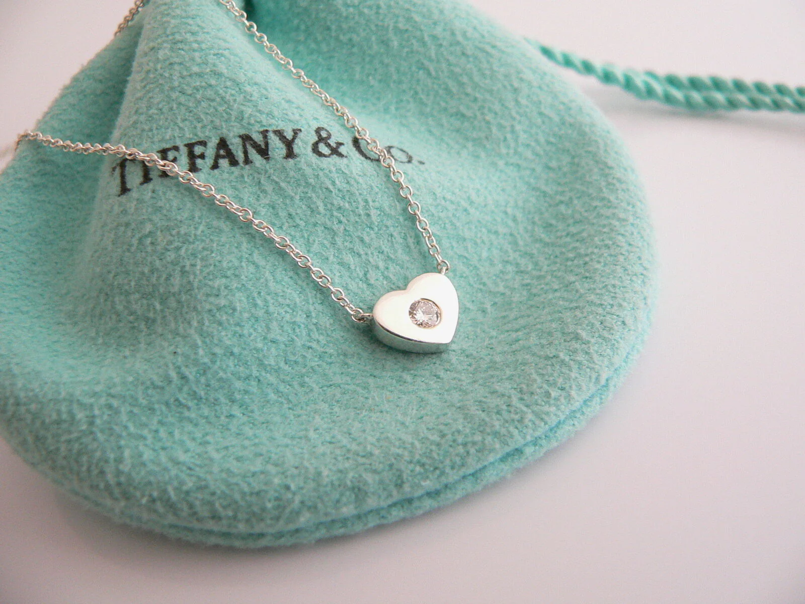 Tiffany & Co Silver Diamond Heart Necklace Pendant Charm Love Gift Picasso T Co