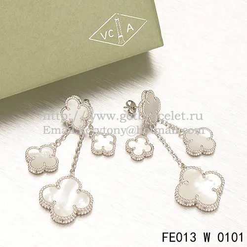 Van Cleef & Arpels Magic Alhambra 4 Motifs Earrings White Gold With White Mother Of Pearl
