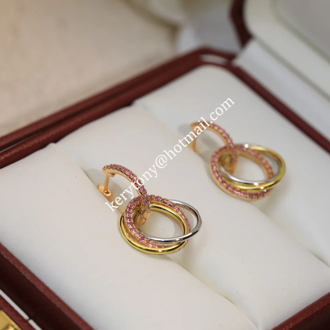 Fake Cartier Trinity Earrings White Gold/Yellow Gold with Pink Diamonds Best Gift