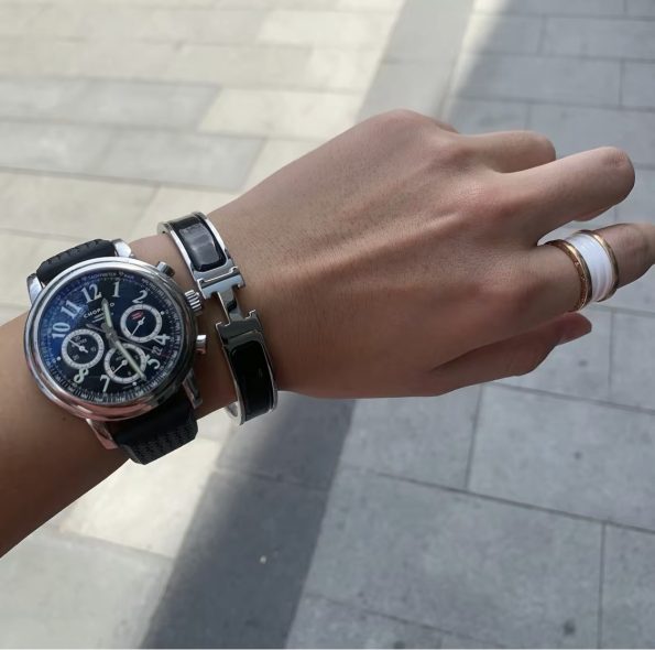 Hermes Bracelet Dupe, Clic H Bracelet, Black Enamel, Three Color