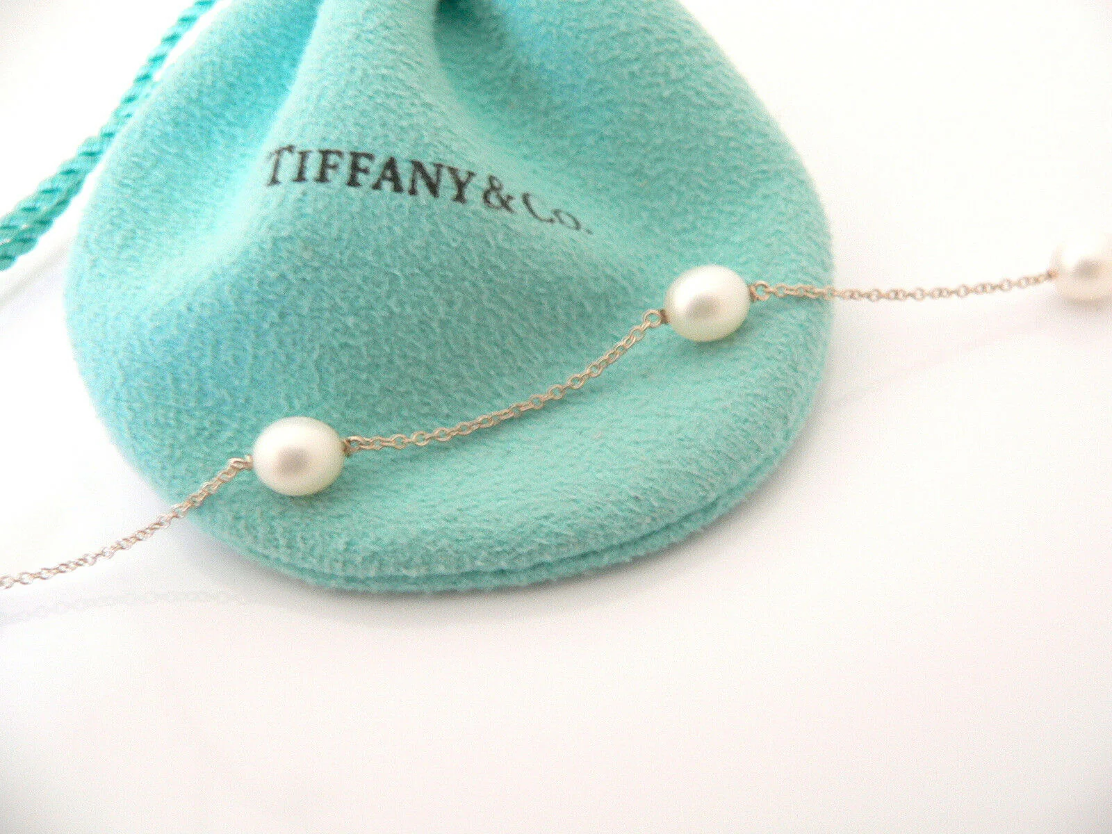 Tiffany & Co Silver Pearls by the Yard Bracelet Bangle 7.4 Inch Chain Gift Love