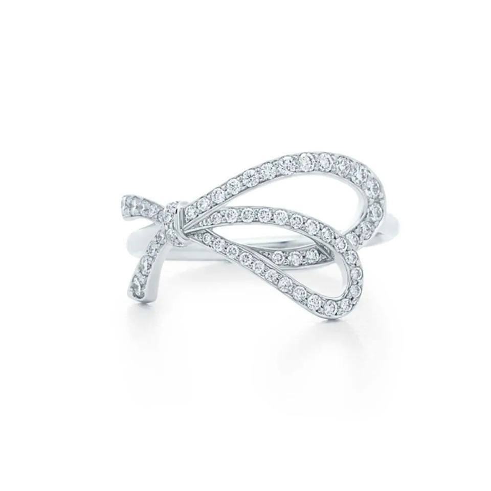 Tiffany Bow Ring Rose Gold & Silver Newest Design Diamonds Fashion Women Jewelry GRP08657/GRP08656