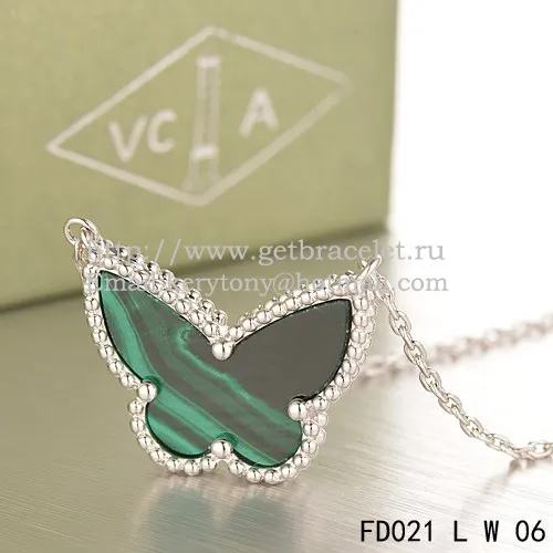 Van Cleef Arpels Lucky Alhambra Butterfly Pendant White Gold With Malachite Mother Of Pearl
