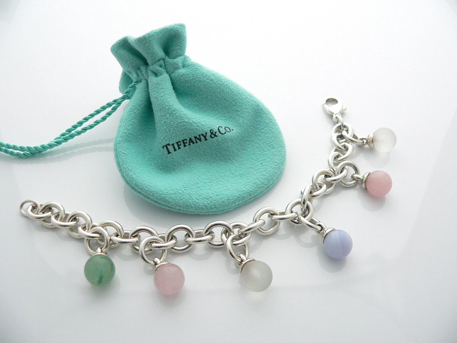 Tiffany & Co Gemstone Bracelet Dangle Charm Bangle Silver Gift Love Pouch Art