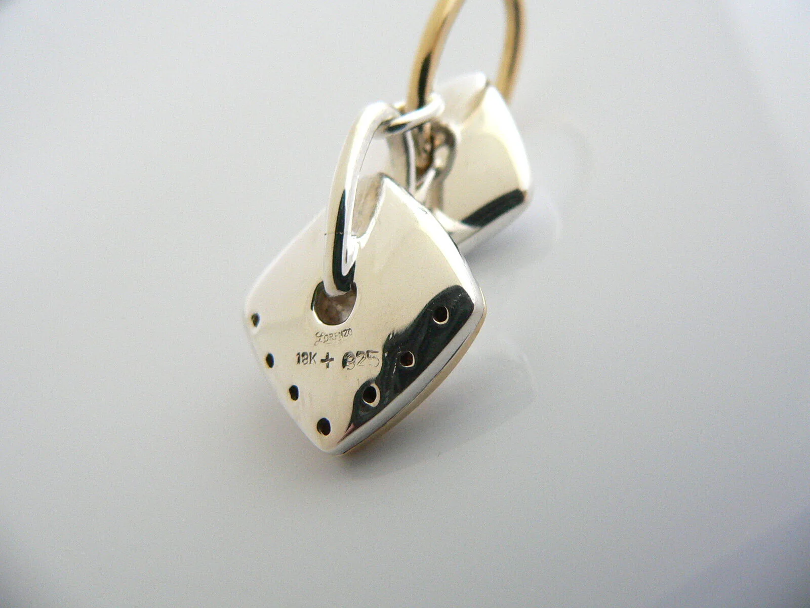 Lorenzo Silver 18K Gold Diamonds Square Dangle Charm Pendant Enhancer Jewelry