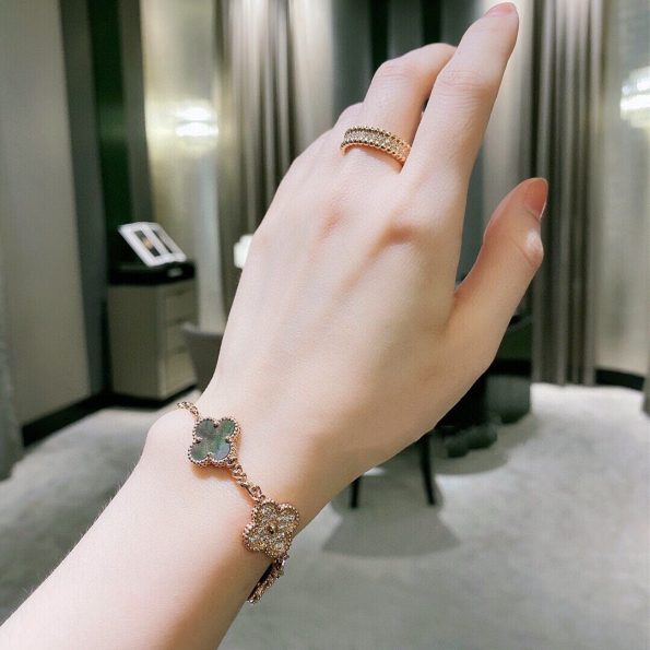 Van Cleef Bracelet Dupe, Grey&Diamonds Clover Bracelet