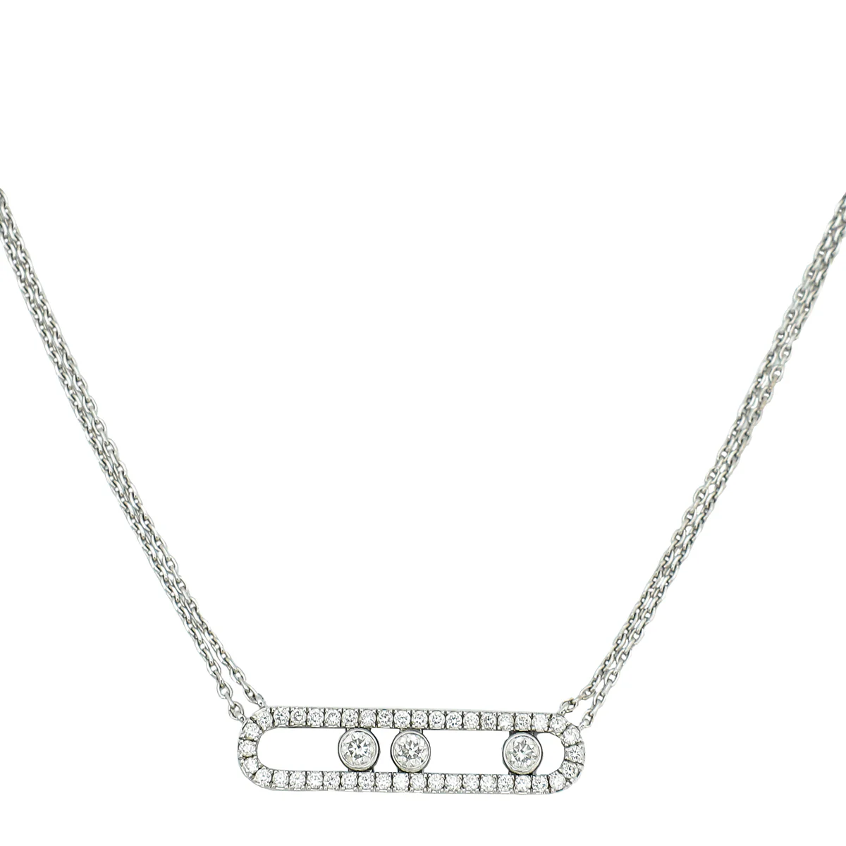 Messika 18K White Gold Diamond Move Pave Double Chain Necklace