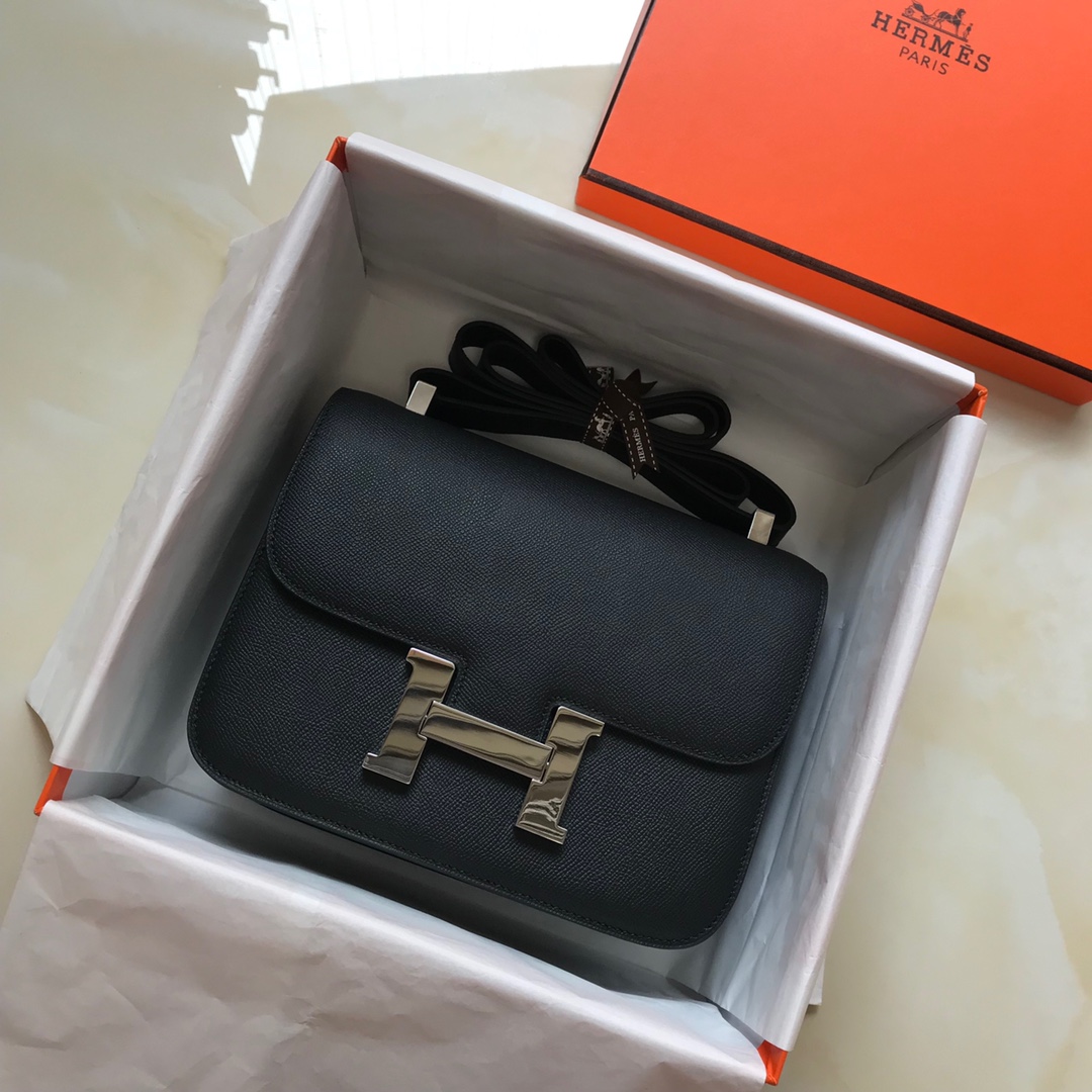 Replica Hermes Constance Bag Epsom Leather Black Wiht White Gold 18cm and 23cm