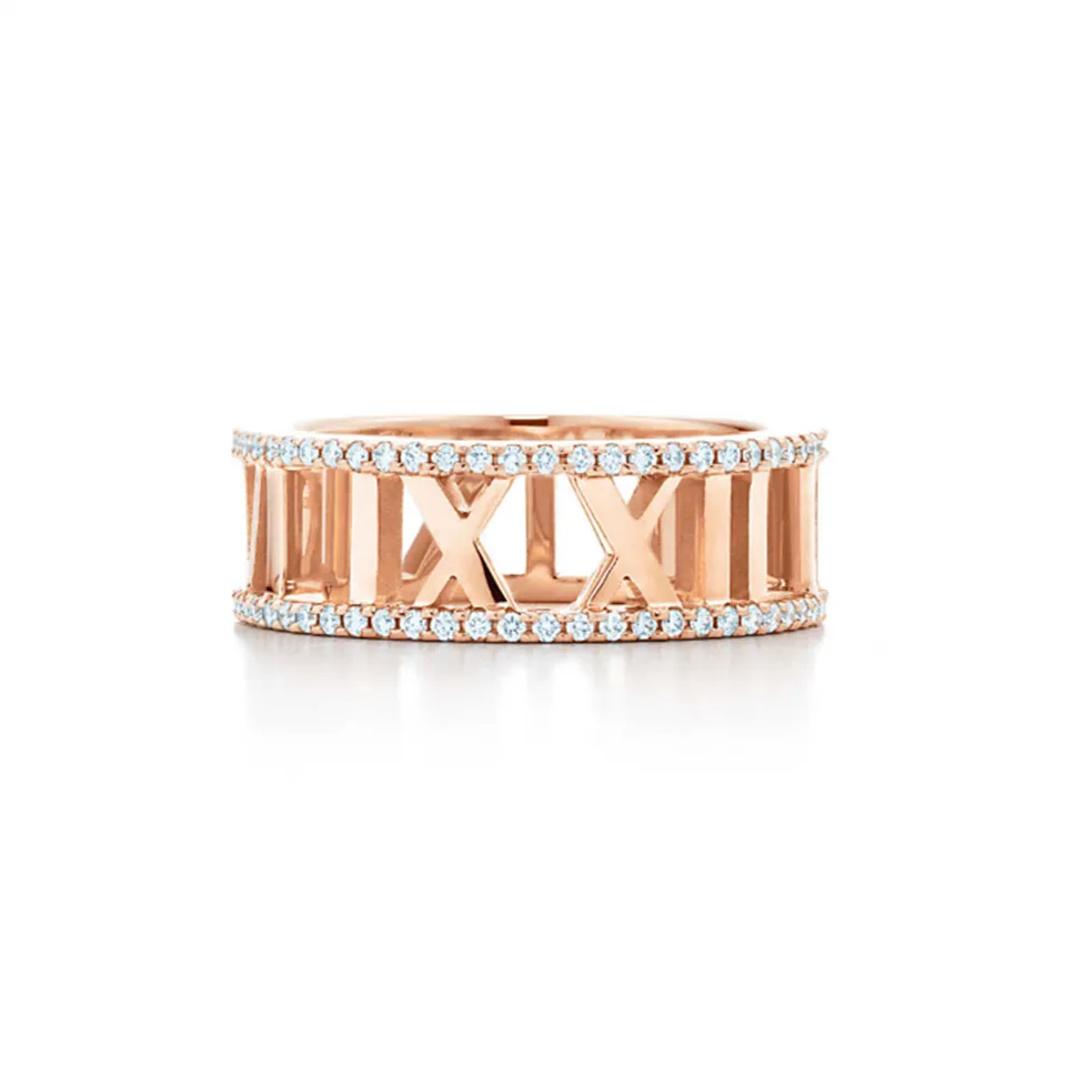 Tiffany Atlas Rose Gold Open Ring Round Diamonds Gift For Girls GRP07512/GRP06639