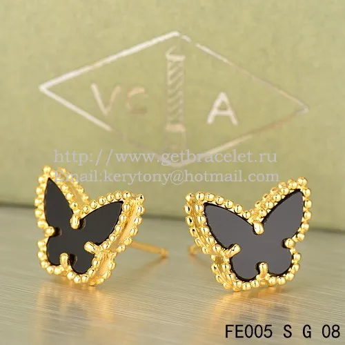 Van Cleef & Arpels Sweet Alhambra Butterfly Earrings Yellow Gold With Black Onyx Mother Of Pearl