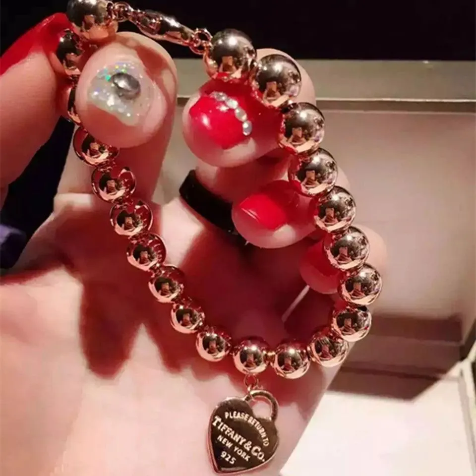 Return To Tiffany Copy Bead Bracelet Classic Sterling Silver Heart Pendant For Girls GRP08671