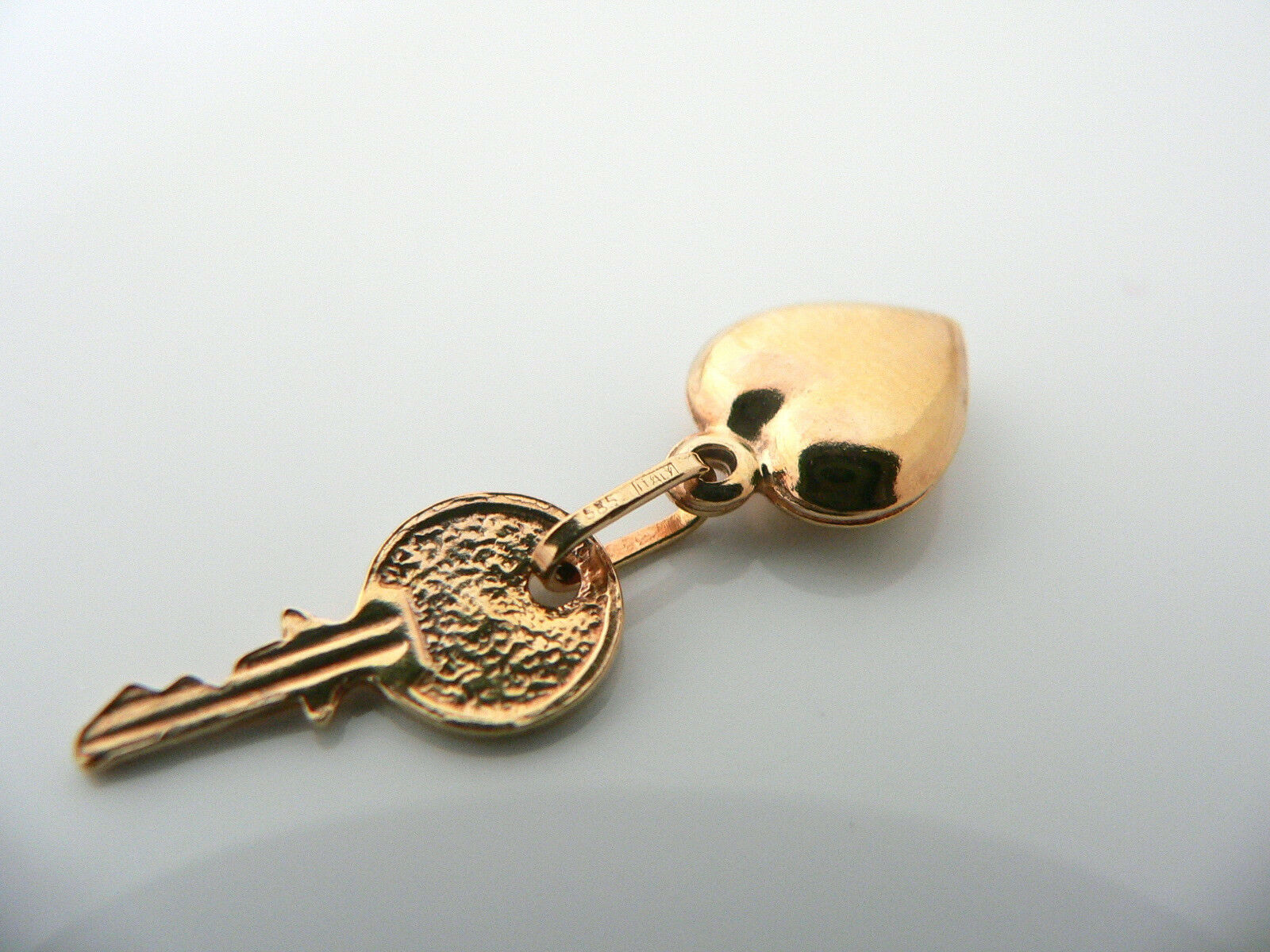 14K Gold Puff Heart Key Charm Pendant for Necklace Bracelet Gift Love Statement