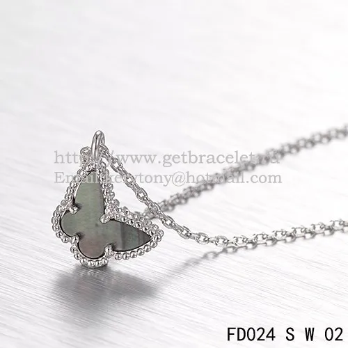 Van Cleef Arpels Lucky Alhambra Butterfly Necklace White Gold With Gray Mother Of Pearl