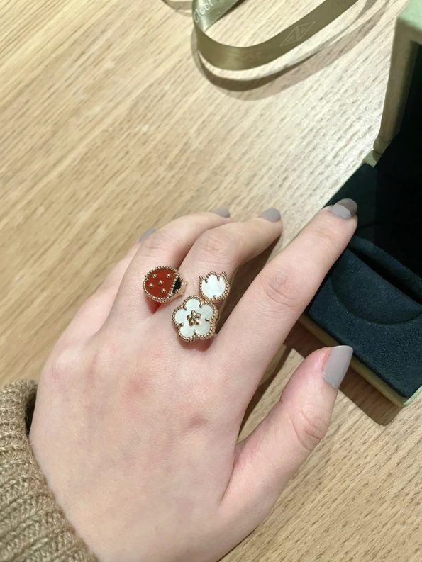 Van Cleef Ring Dupe, Ladybird & Double Flower Ring, Rose Gold