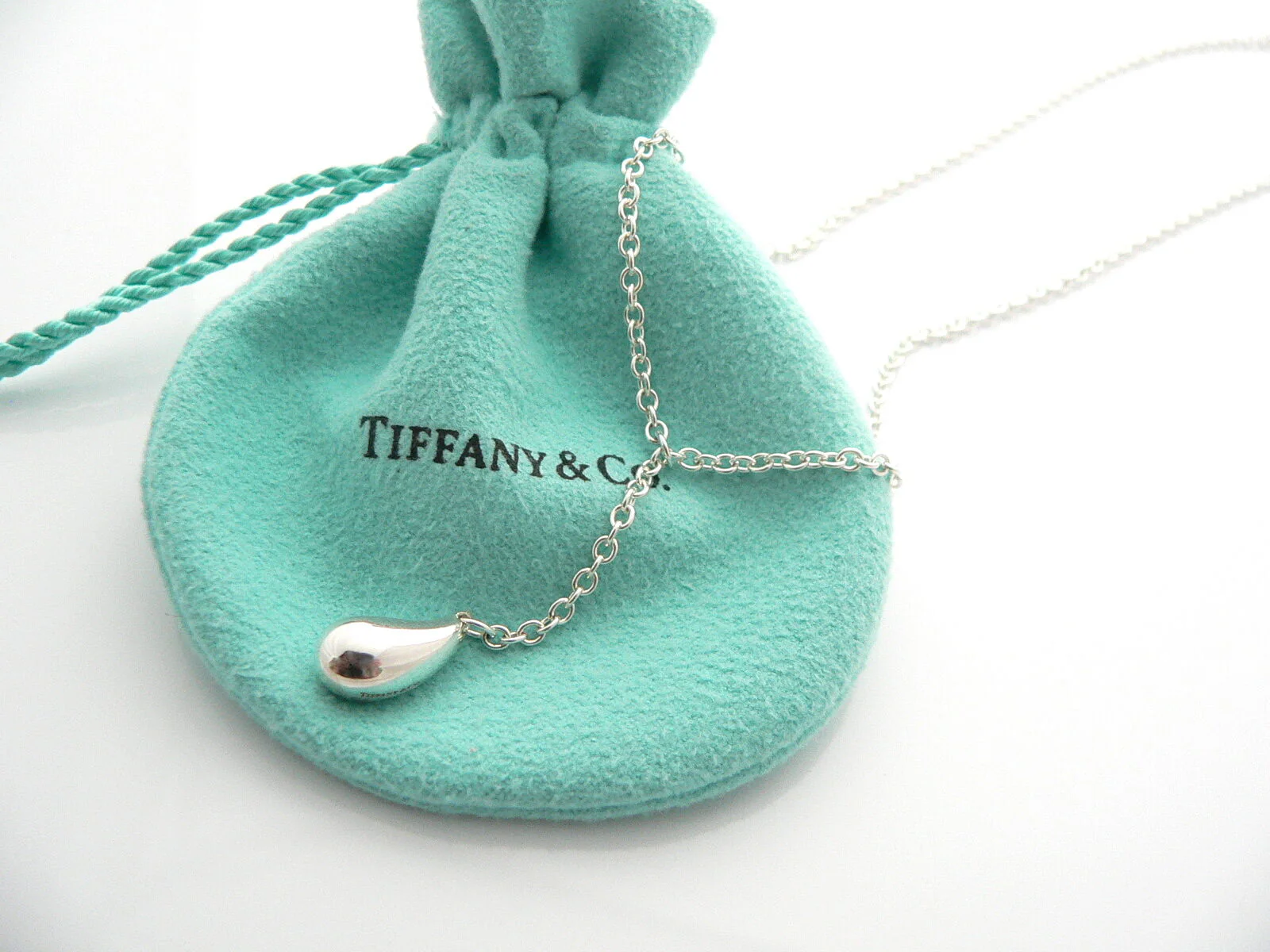 Tiffany & Co Silver Peretti Teardrop Lariat Necklace Pendant Chain Charm Gift