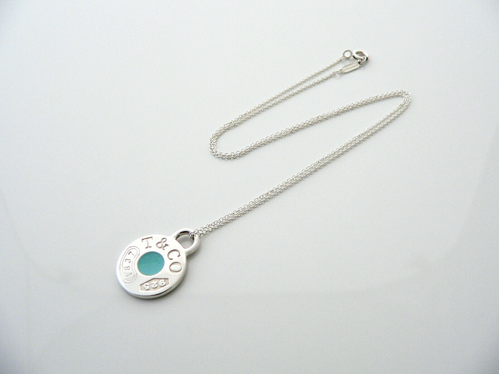 Tiffany & Co 1837 Blue Enamel Necklace Pendant Circle Charm Gift Love Silver