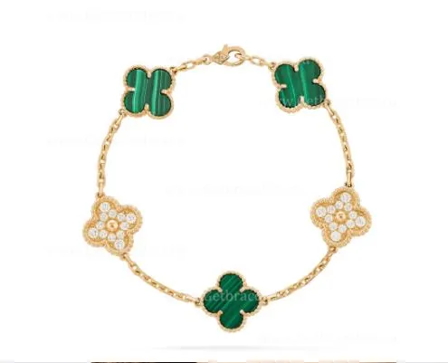 Replica Van Cleef Arpels Vintage Alhambra Bracelet 5 motifs With Diamonds and Malachite