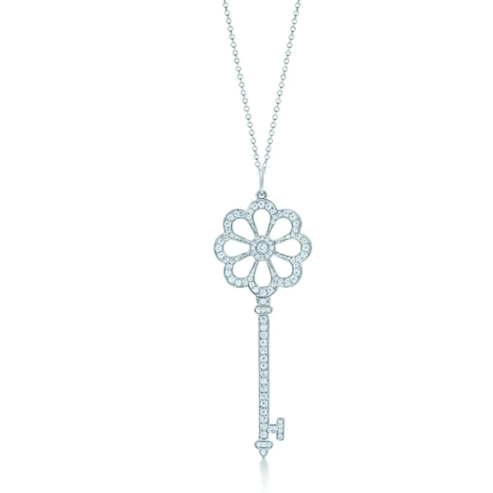 Tiffany Keys Bloom Key Pendant Chain Necklace Flower Shaped Diamonds Best Review Women US