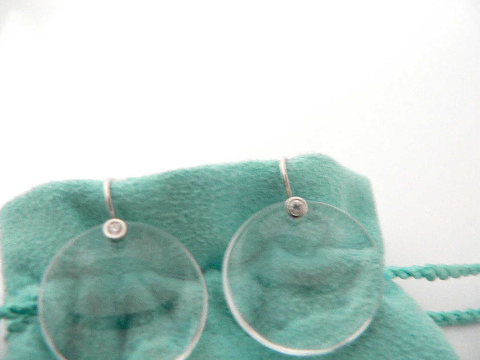 Tiffany & Co Peretti Platinum Diamonds Rock Crystal Disc Dangle Earrings Pouch