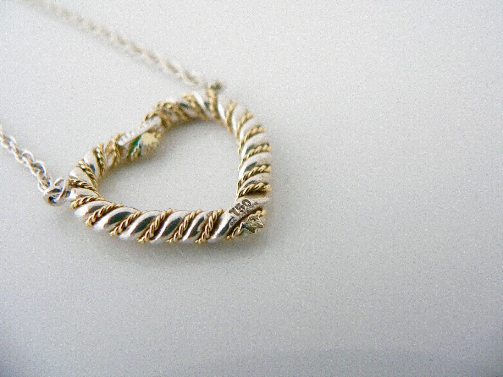 Tiffany & Co  Heart Necklace Silver 18K Gold Rope Pendant Charm 19 In Gift Love