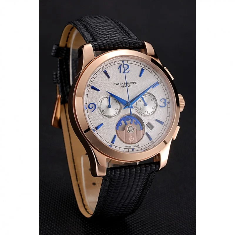 Chronograph White Guilloche Dial White 43 mm, Rose Gold Plated