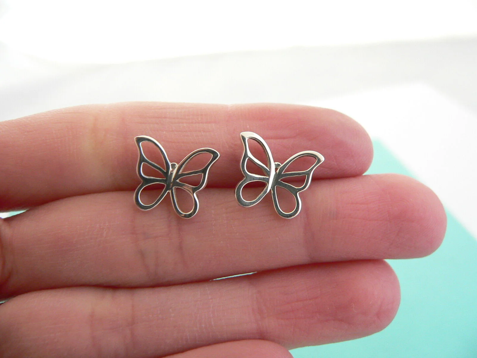 Tiffany & Co Silver Butterfly Earrings Studs Stencil Gift Nature Lover Rare