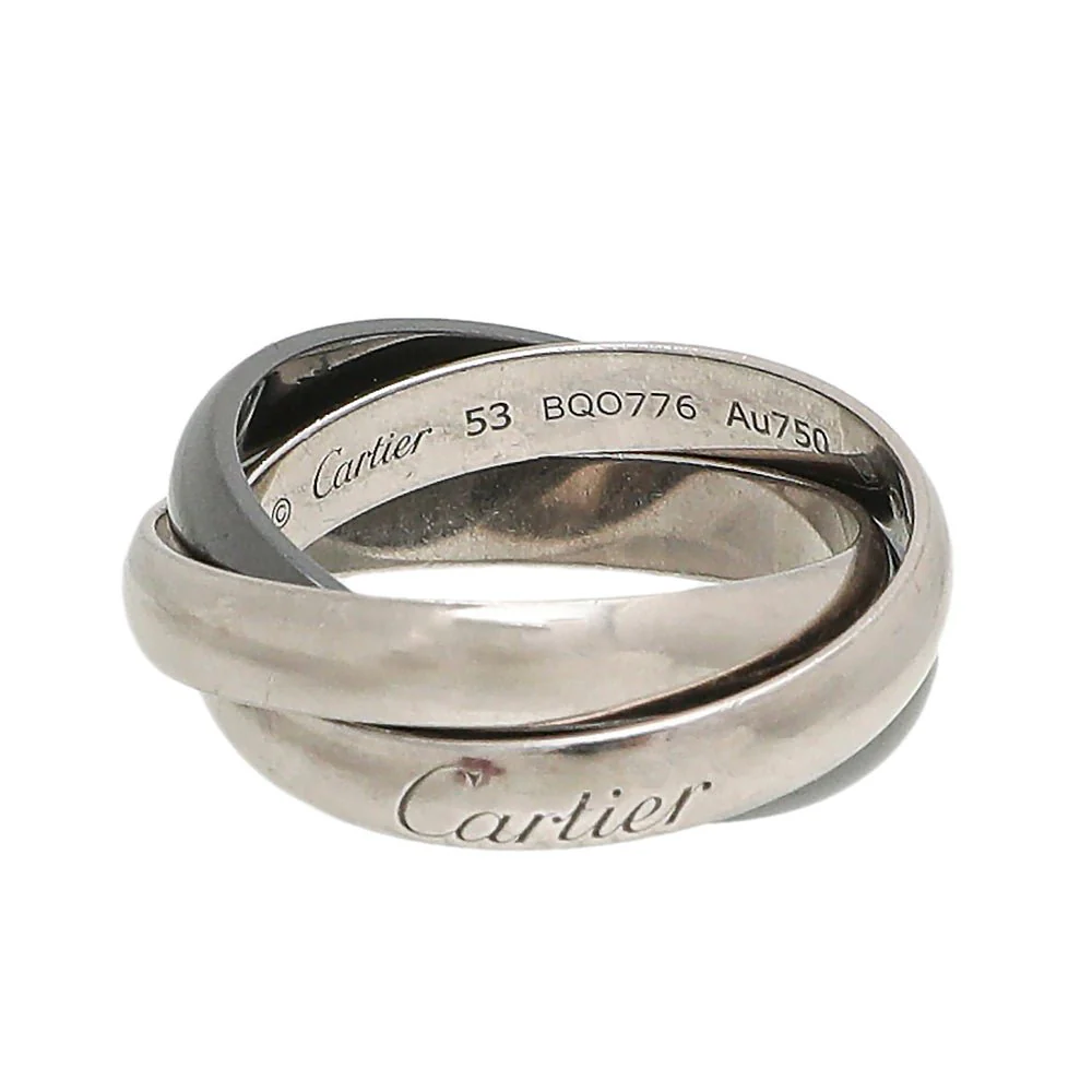 Cartier 18K White Gold Black Ceramic Trinity Classic Ring 53