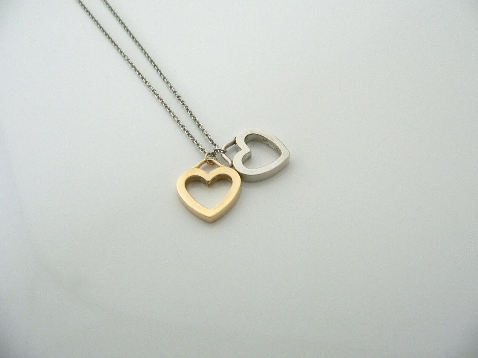 Tiffany & Co Silver 18K Yellow Gold Double Two Hearts Necklace Gift Pouch Love