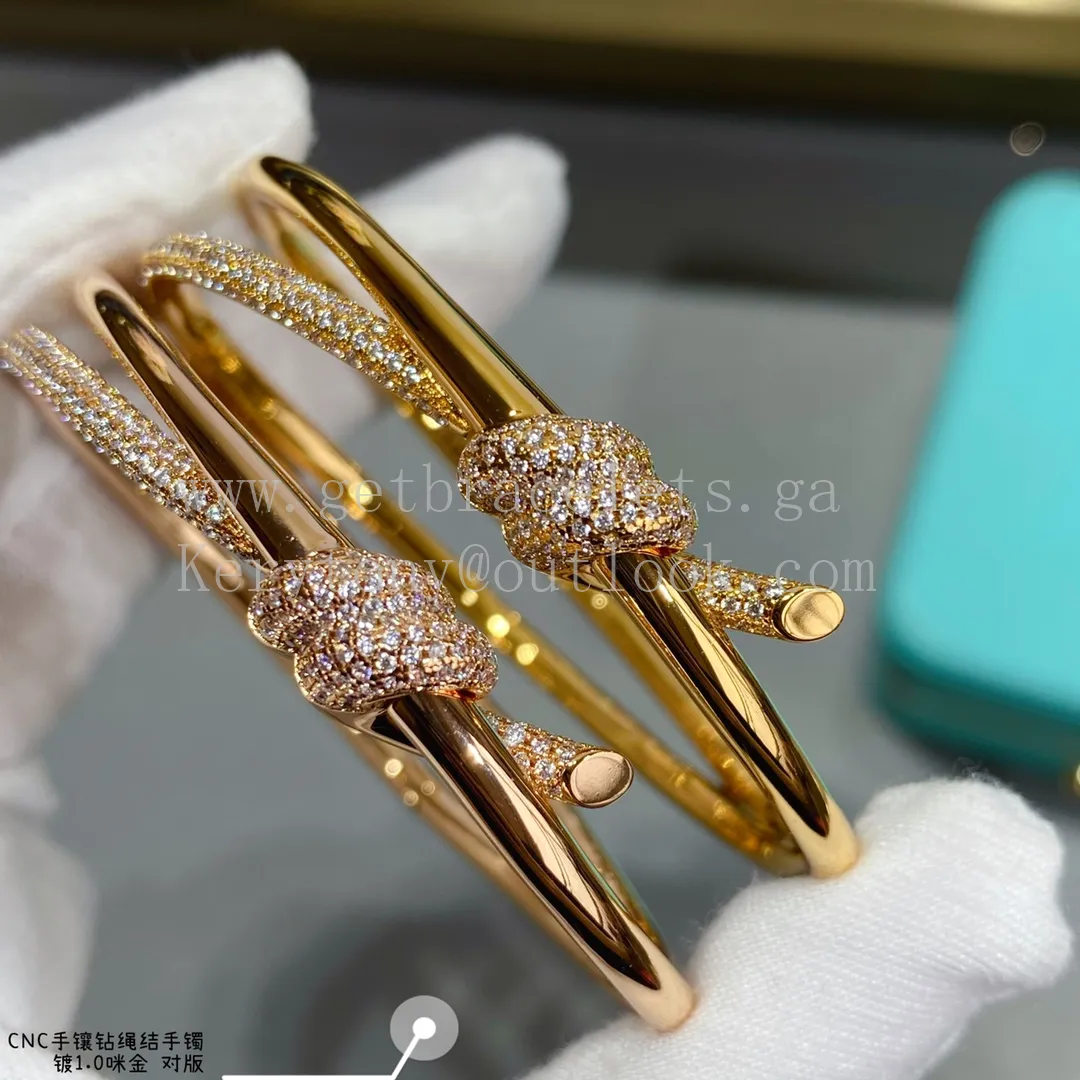 Tiffany Double Row Hinged Bangle in Rose Gold/Yellow Gold with Diamonds