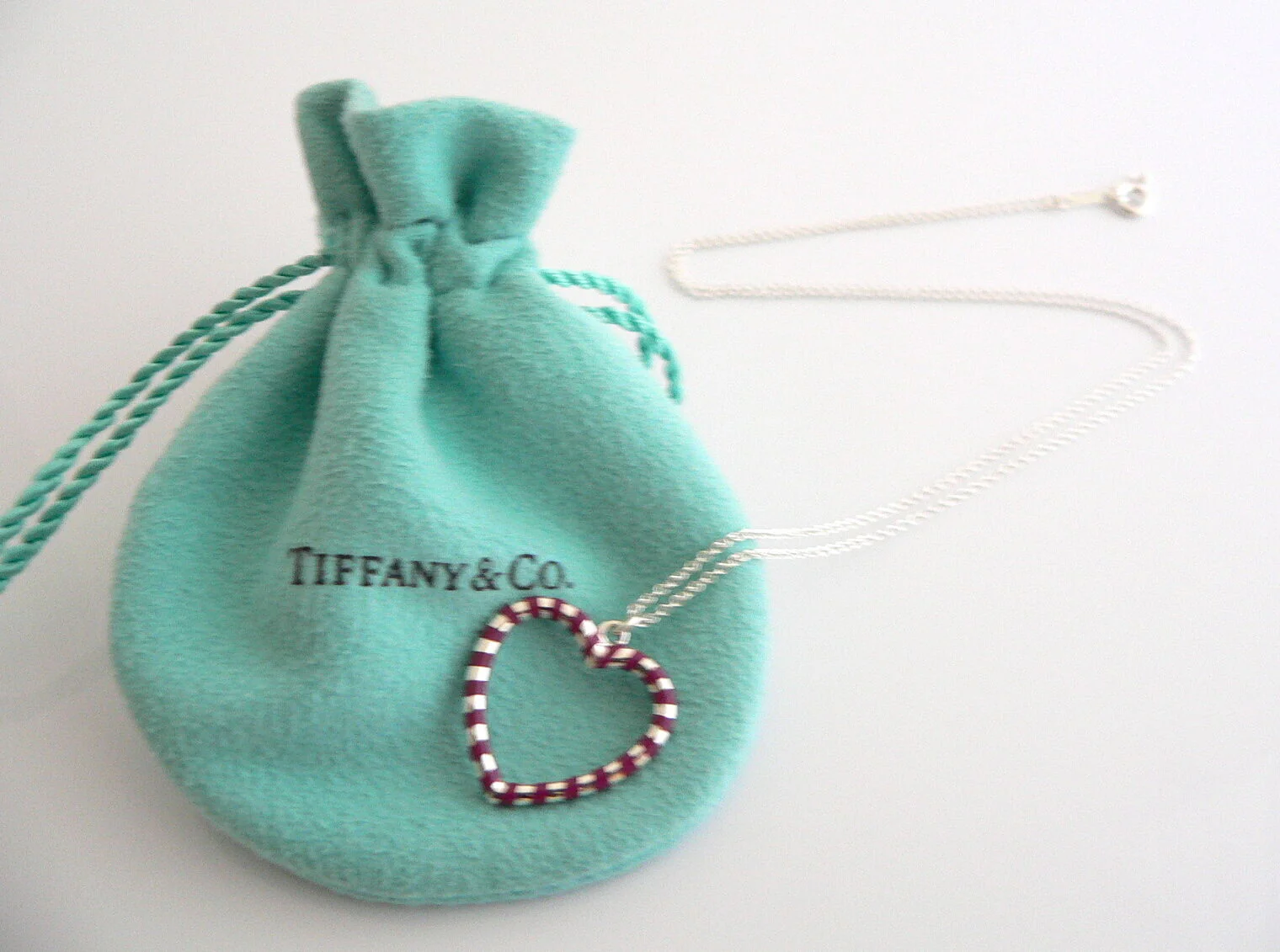 Tiffany & Co Palina Red Heart Necklace Pendant 19 Inch Chain Gift Pouch Art Rare